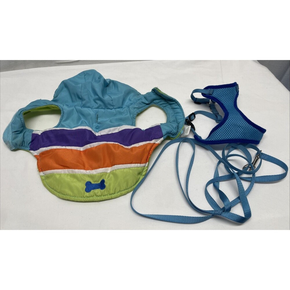 Lot of 3 Xtra Small Puffer Coat Vest Jacket Dog Puppy Matching Leash and Harness